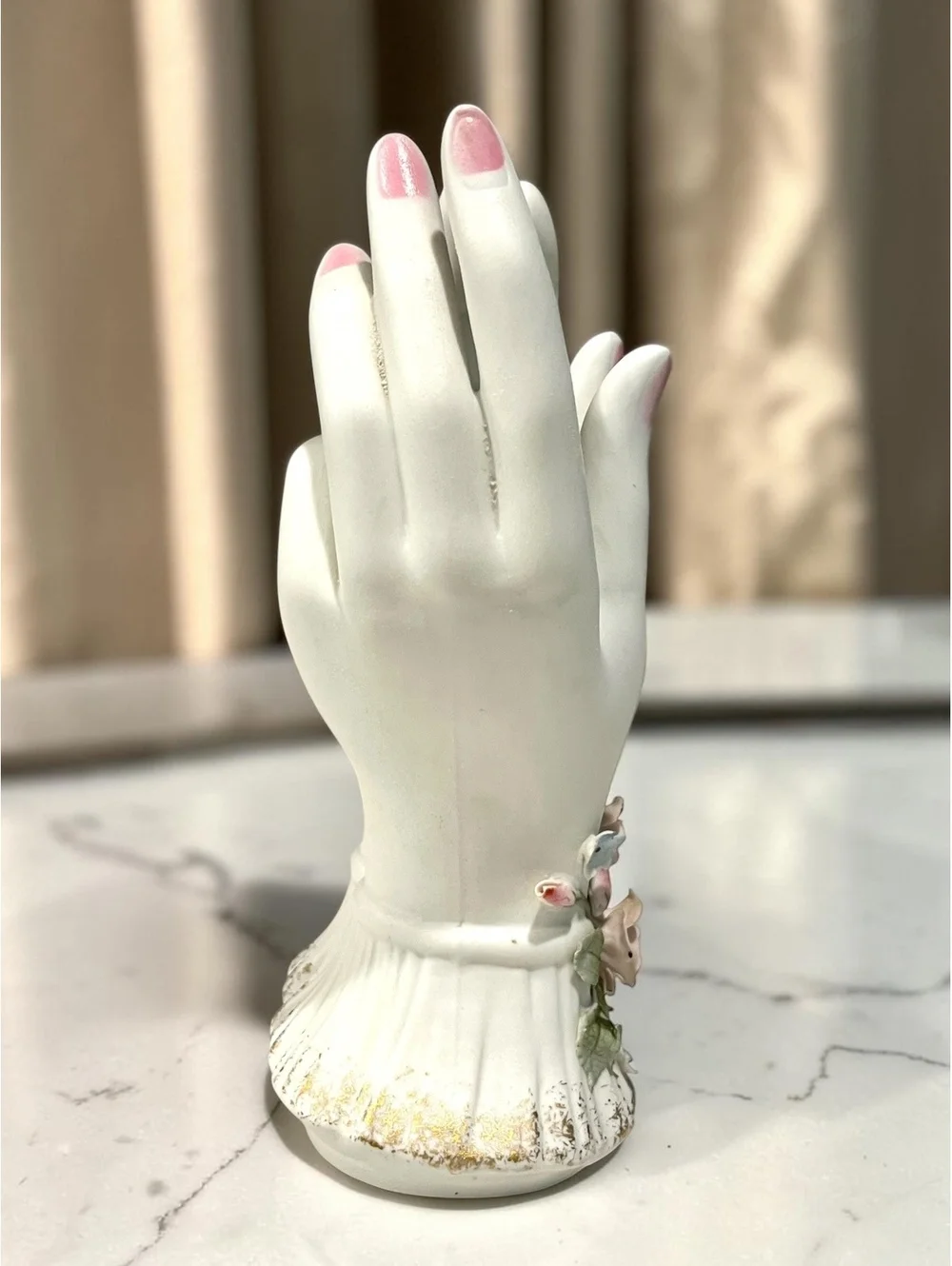 Vintage Lefton 1791 Lady Hands Bud Vase Bisque Porcelain Roses Japan 6.75”